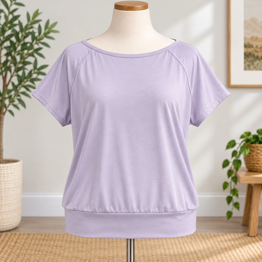 NEW Beautiful by Lawrence Zarian Top Womens XL Purple Banded Hem Boat Neck Tee